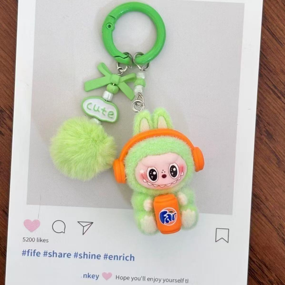 Flocked  pendant keychain cute doll sitting posture cute bag couple car keychain pendant