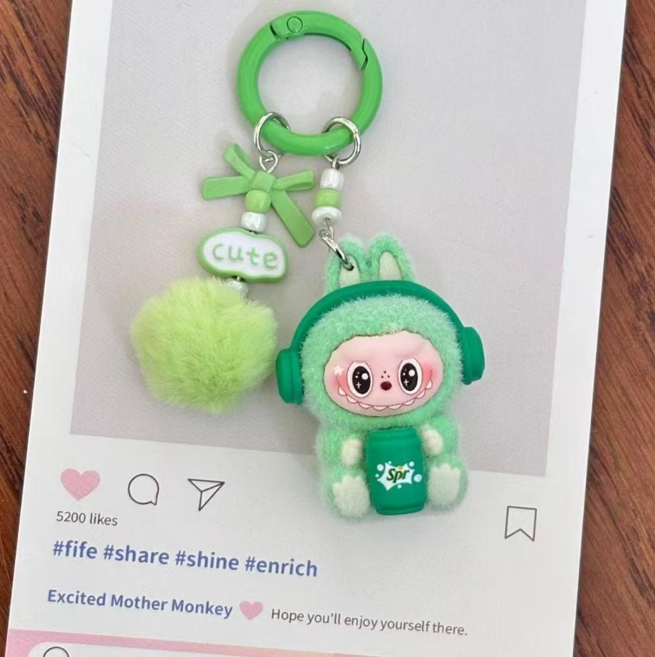 Flocked  pendant keychain cute doll sitting posture cute bag couple car keychain pendant