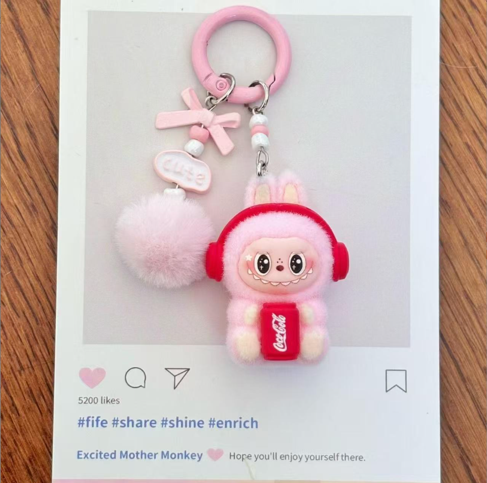 Flocked  pendant keychain cute doll sitting posture cute bag couple car keychain pendant
