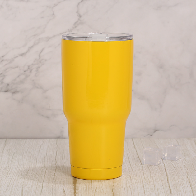 30oz Insulated Coffee Tumbler, Stainless Brushed - Reusable Stainless Steel Travel Mug with Slide Lid, Double Wall Thermal Cup for Hot or Cold Drinks - BPA-Free, Car Cup Holder