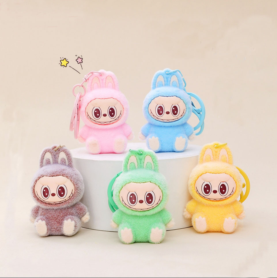 Flocked pendant keychain cute doll sitting posture cute bag couple car keychain pendant 2#