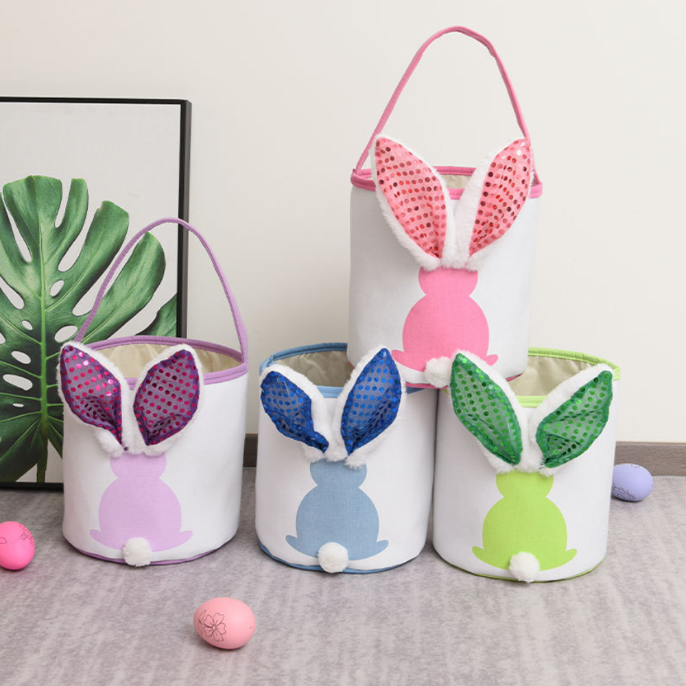 30 Pack Bunny Tote Bag Glowing Easter Decorations 2026 New Easter Egg Hand Basket Easter Bucket Candy Gift Bag  Four Colorful Styles
