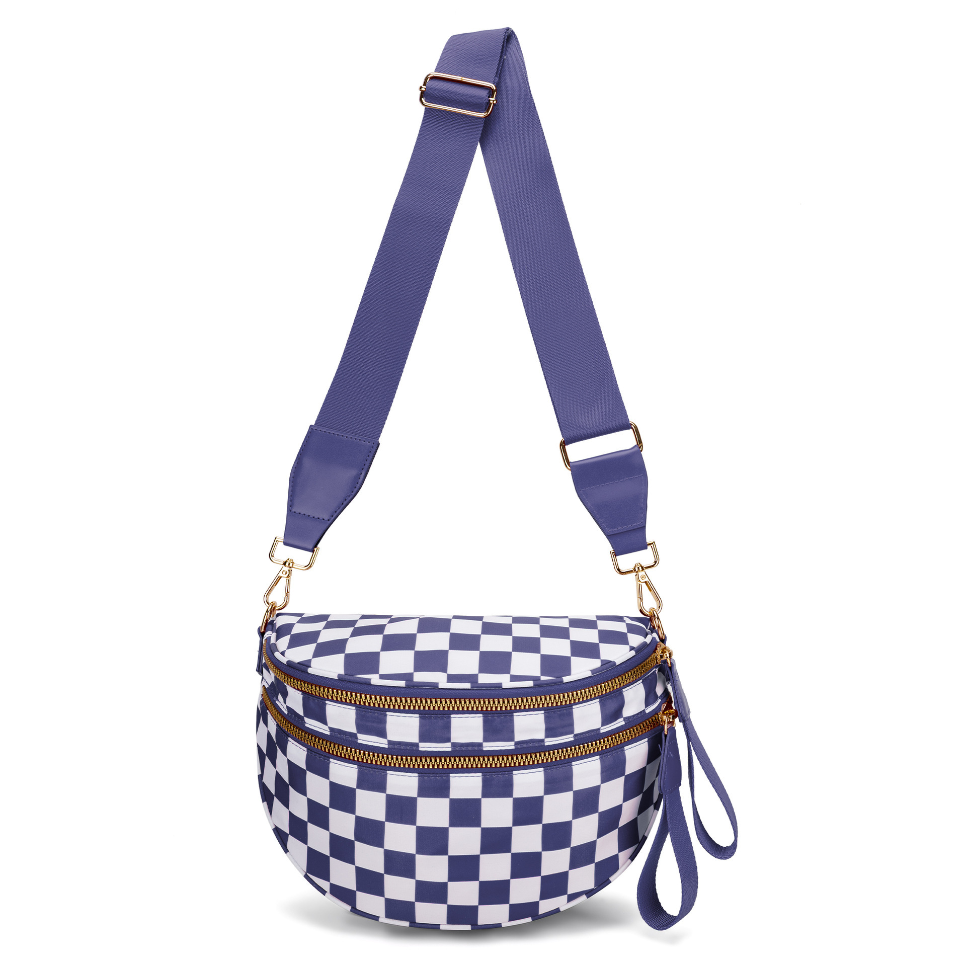 Spacious Checkered Nylon Crossbody Bag Bum Bag Checkered Handbags Wallets for Women