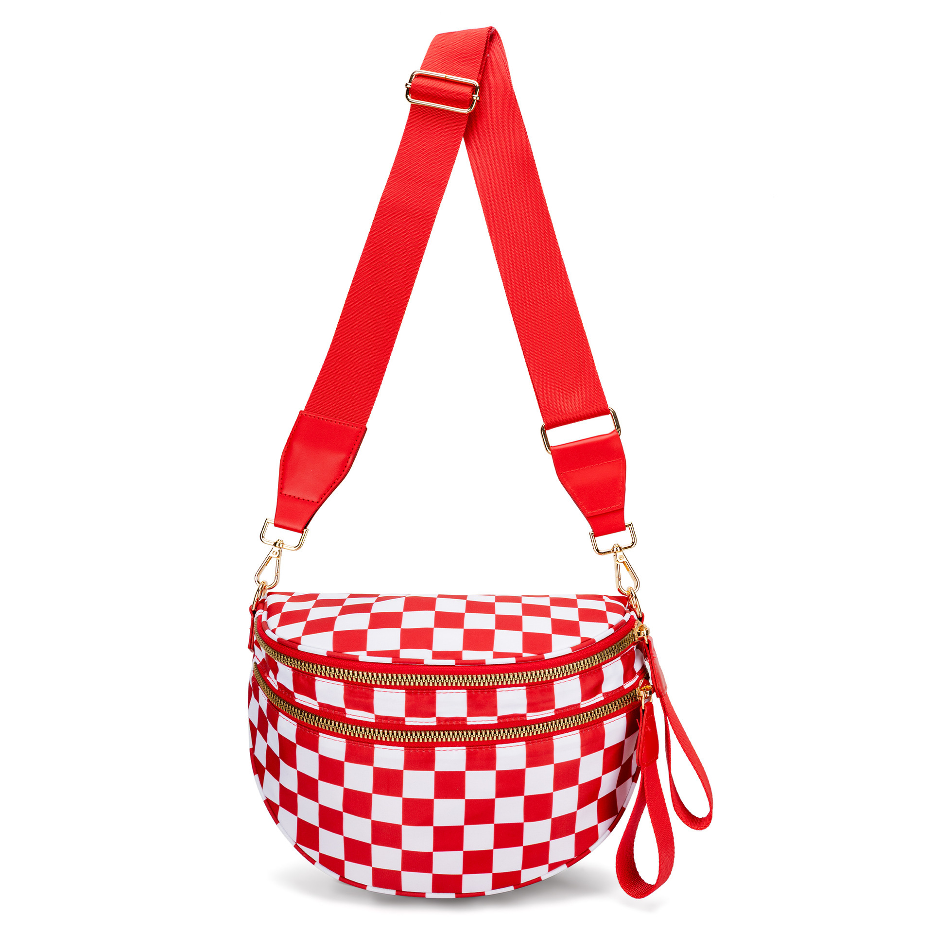 Spacious Checkered Nylon Crossbody Bag Bum Bag Checkered Handbags Wallets for Women