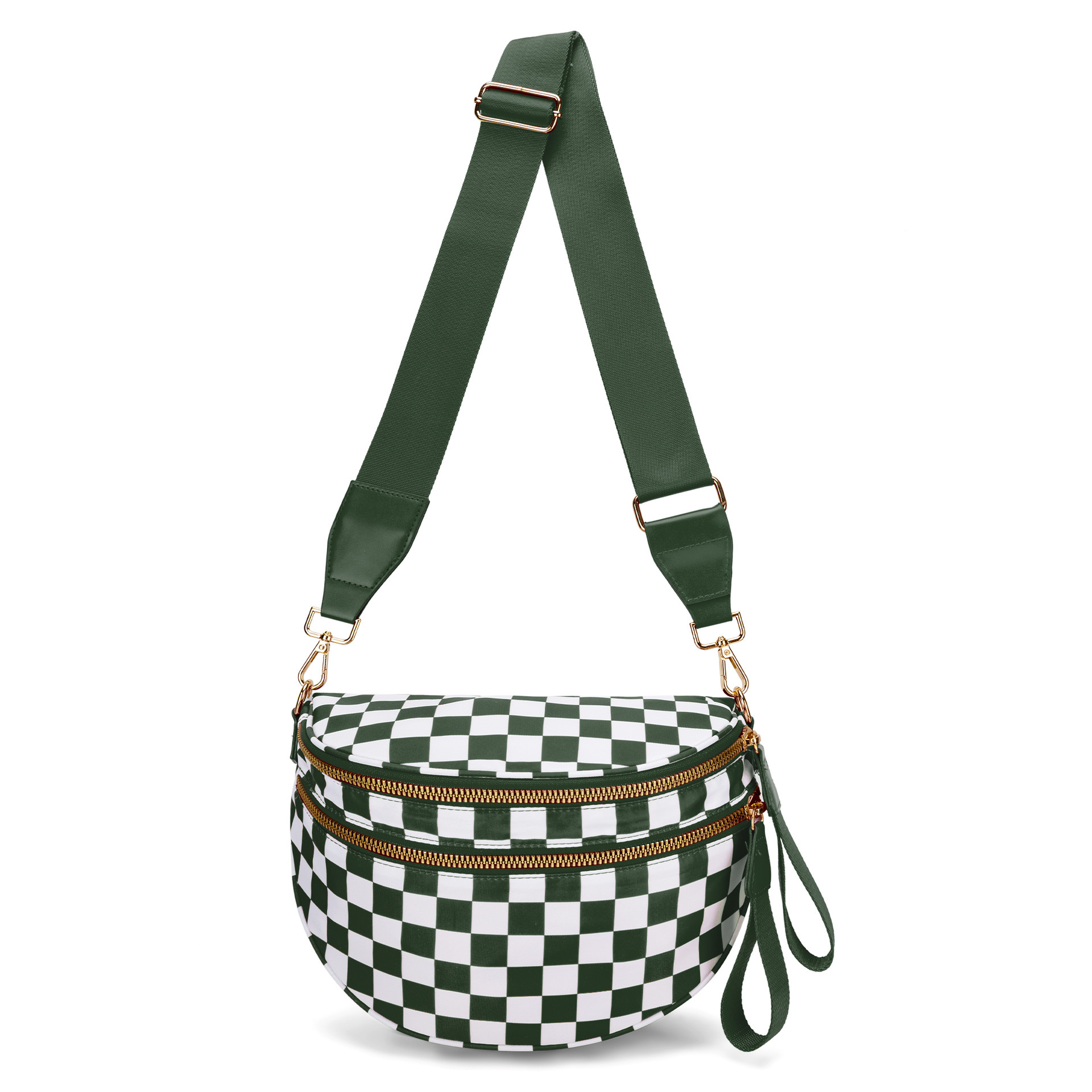 Spacious Checkered Nylon Crossbody Bag Bum Bag Checkered Handbags Wallets for Women