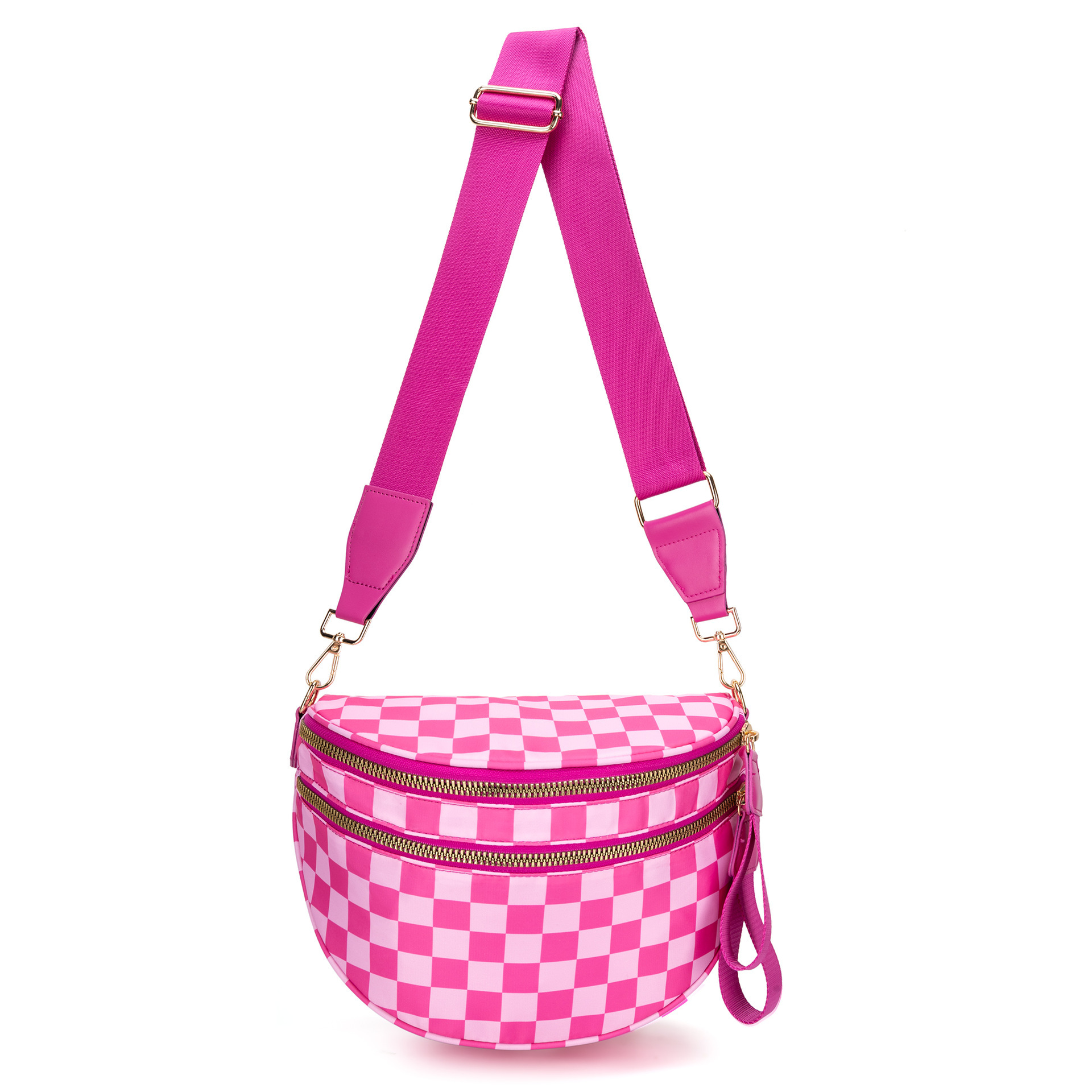 Spacious Checkered Nylon Crossbody Bag Bum Bag Checkered Handbags Wallets for Women
