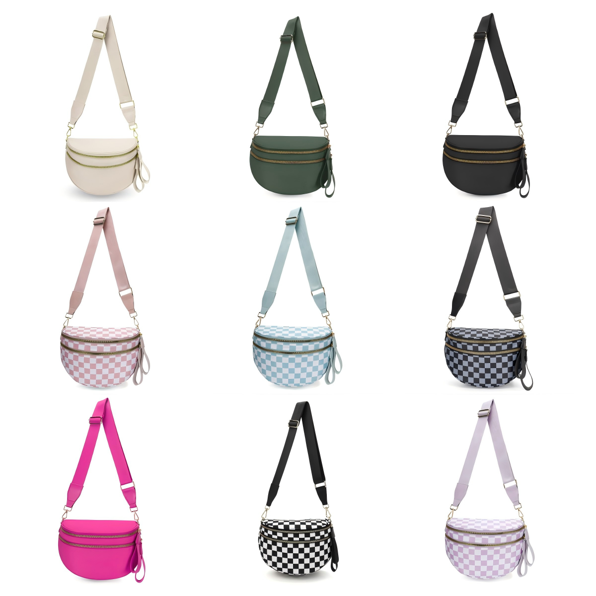 Spacious Checkered Nylon Crossbody Bag Bum Bag Checkered Handbags Wallets for Women