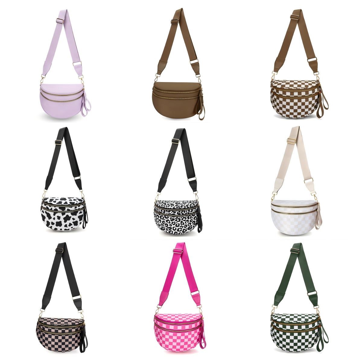 Spacious Checkered Nylon Crossbody Bag Bum Bag Checkered Handbags Wallets for Women