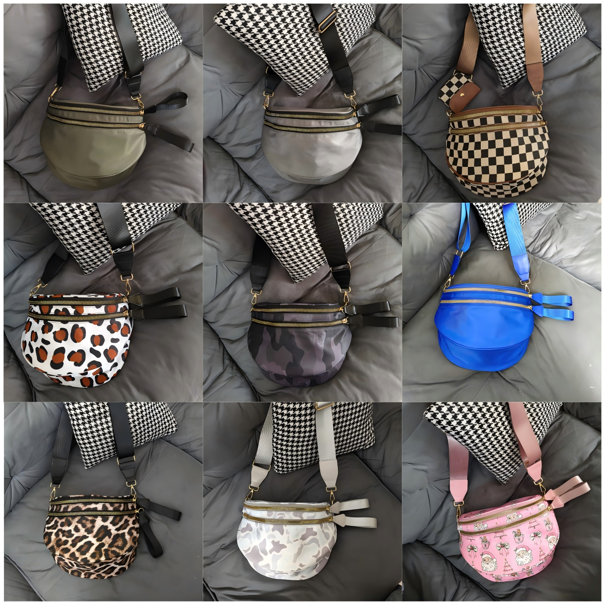 Spacious Checkered Nylon Crossbody Bag Bum Bag Checkered Handbags Wallets for Women