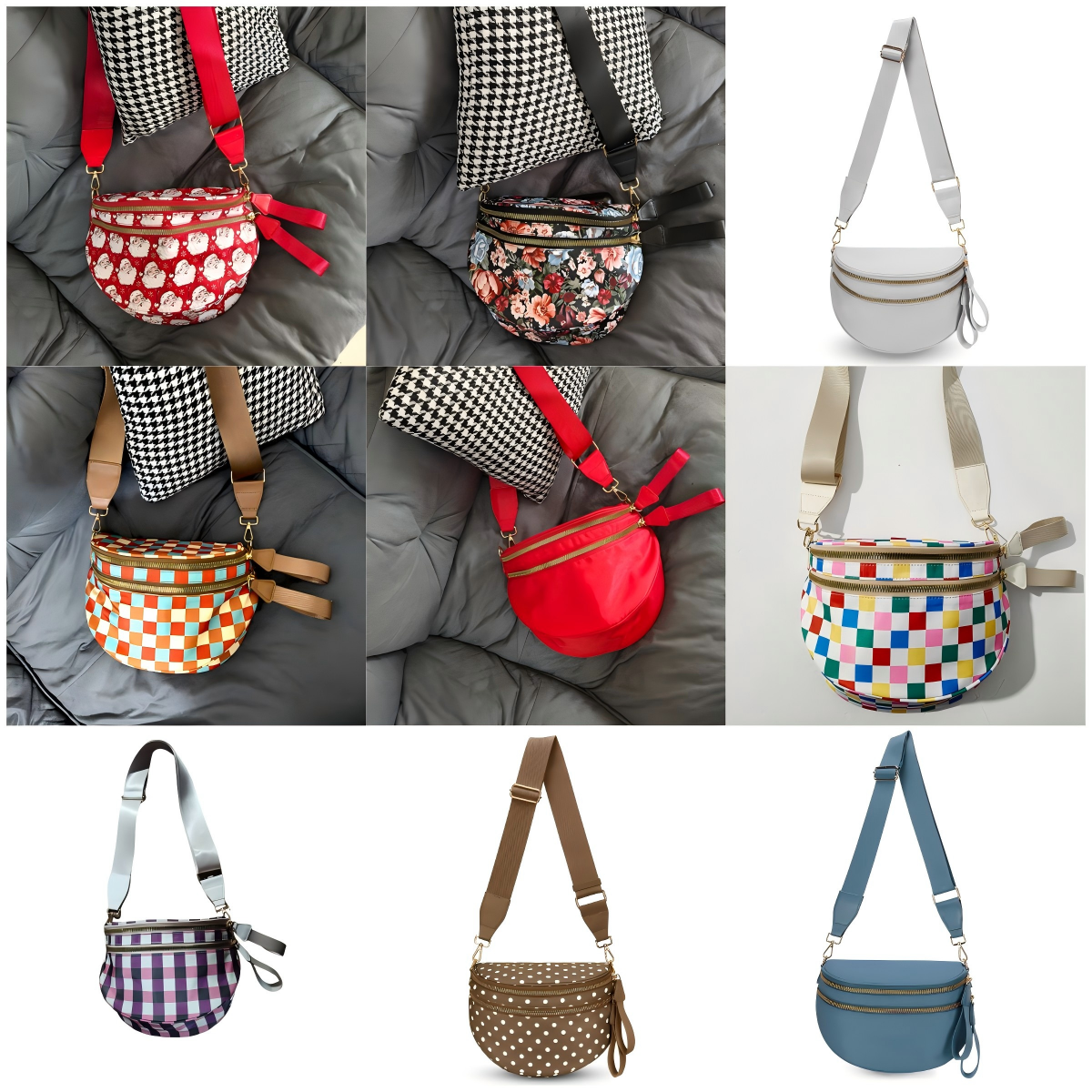 Spacious Checkered Nylon Crossbody Bag Bum Bag Checkered Handbags Wallets for Women