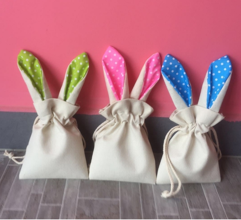Sublimation blanks Easter Drawstring Gift Bags with Name Custom Treat Candy Bags Bunny Easter Party Favor Bags for Kids Girls Boys