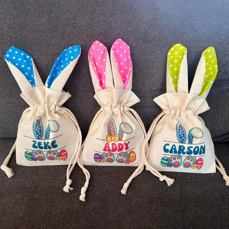 Sublimation blanks Easter Drawstring Gift Bags with Name Custom Treat Candy Bags Bunny Easter Party Favor Bags for Kids Girls Boys