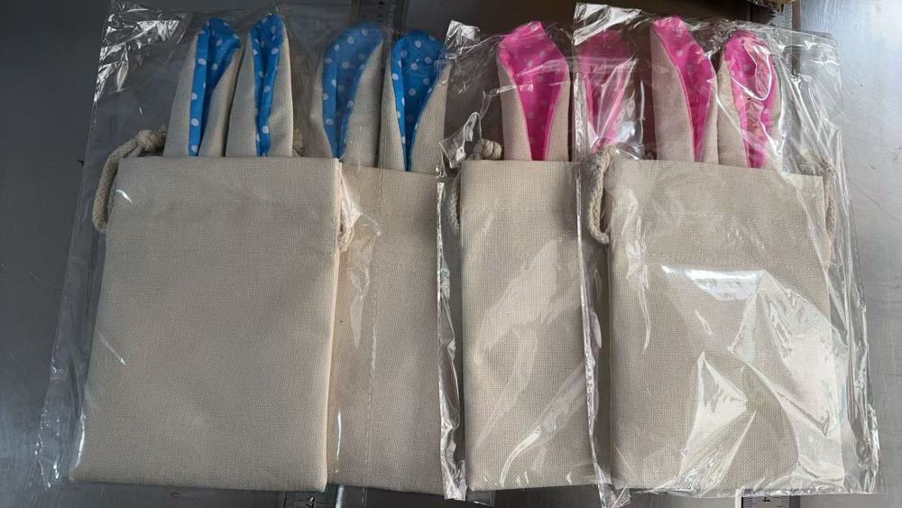 Sublimation blanks Easter Drawstring Gift Bags with Name Custom Treat Candy Bags Bunny Easter Party Favor Bags for Kids Girls Boys