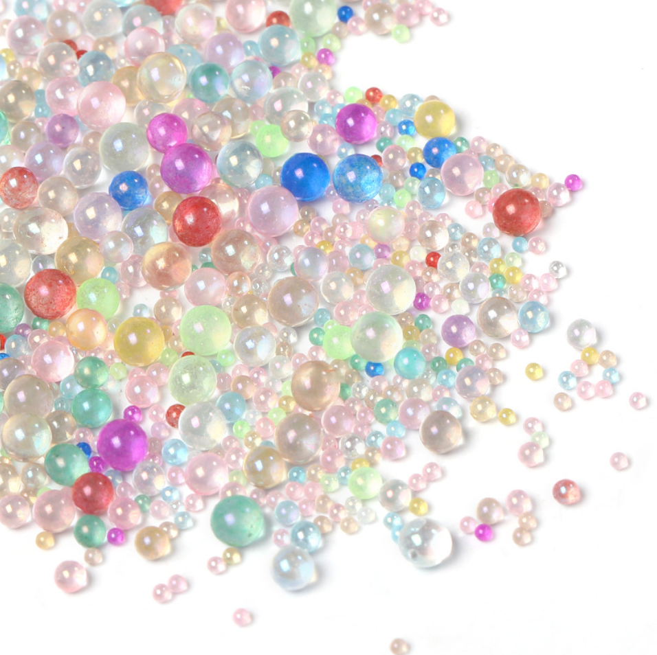 0.6-3mm poreless glass bubble beads, iridescent nail art microbeads, mermaid bubble beads, phone case accessories and snow globle