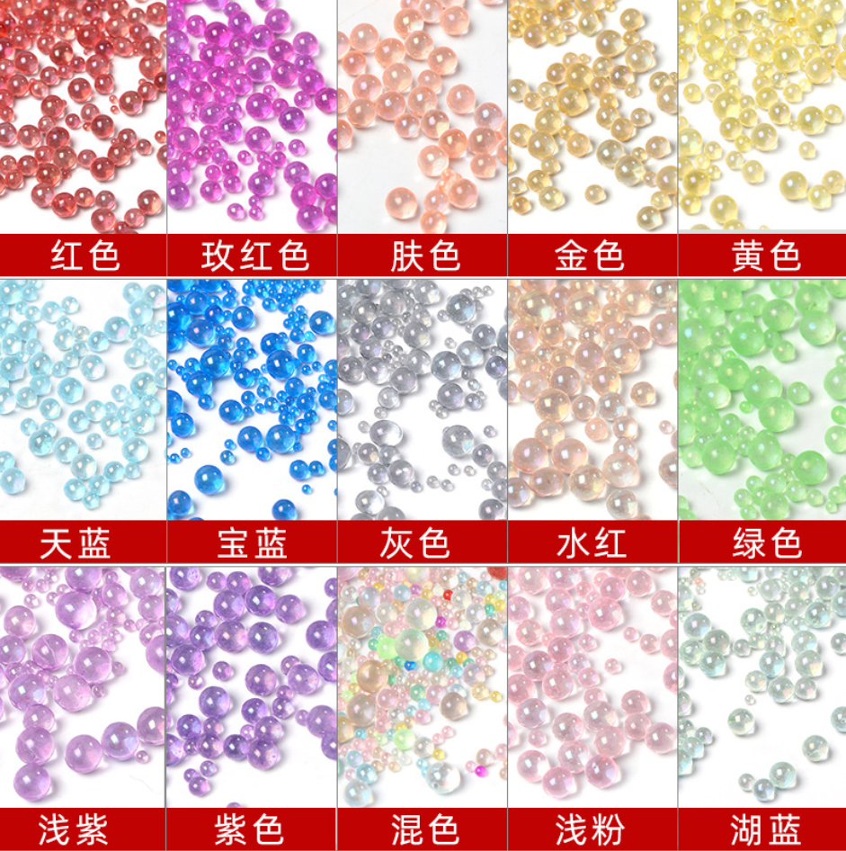 0.6-3mm poreless glass bubble beads, iridescent nail art microbeads, mermaid bubble beads, phone case accessories and snow globle