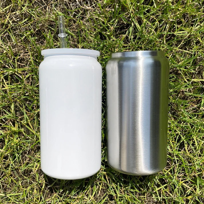 25 Pack USA Warehouse 16oz Vacuum Insulated White Stainless Steel Can for Sublimation and UV DTF Wraps