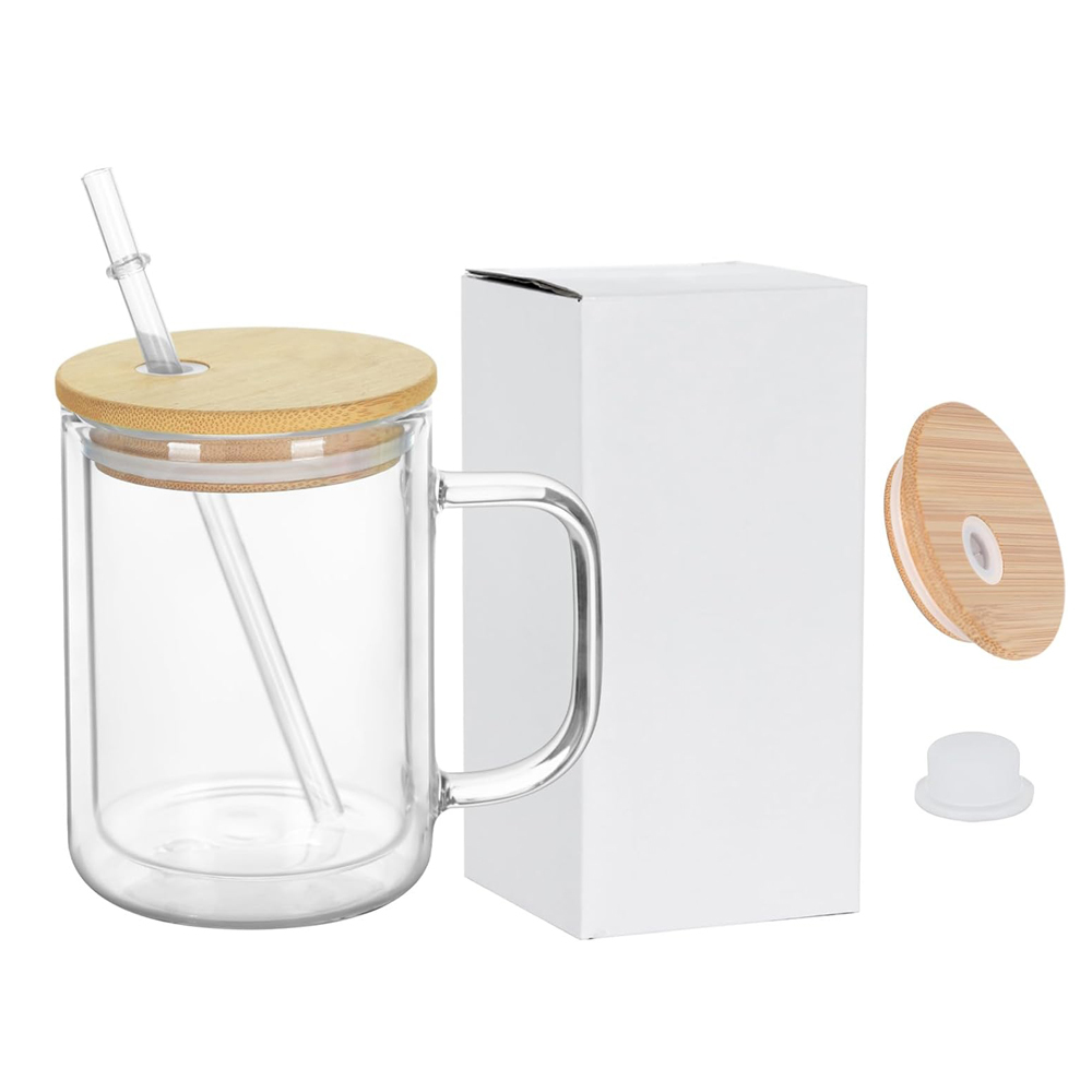25pack US RTS 15oz Pre-drilled Sublimation Double Walled Snowglobe Glass Mug with Handle Free Shipping