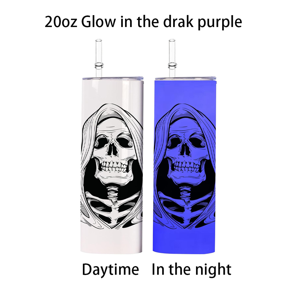 25 Pack US RTS 20oz Sublimation Glow in Dark Tumbler White to Purple wth Plastic straw