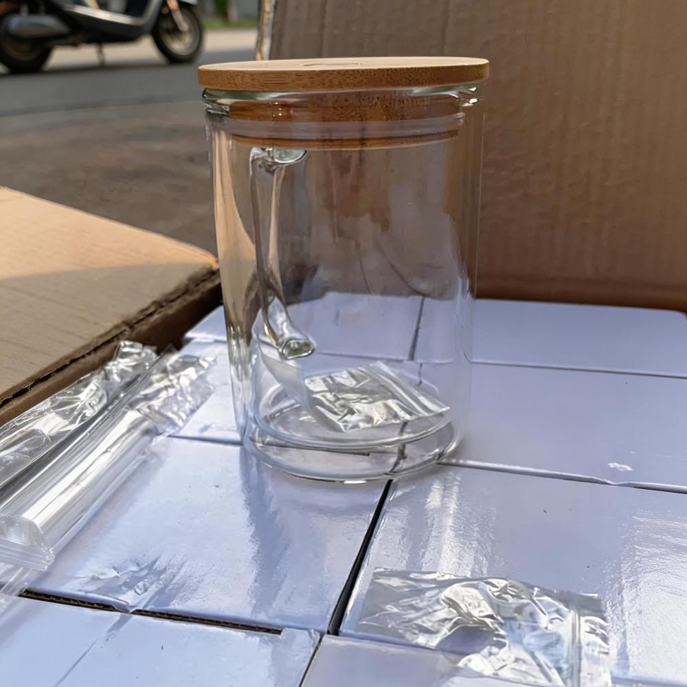 25pack US RTS 15oz Pre-drilled Sublimation Double Walled Snowglobe Glass Mug with Handle Free Shipping