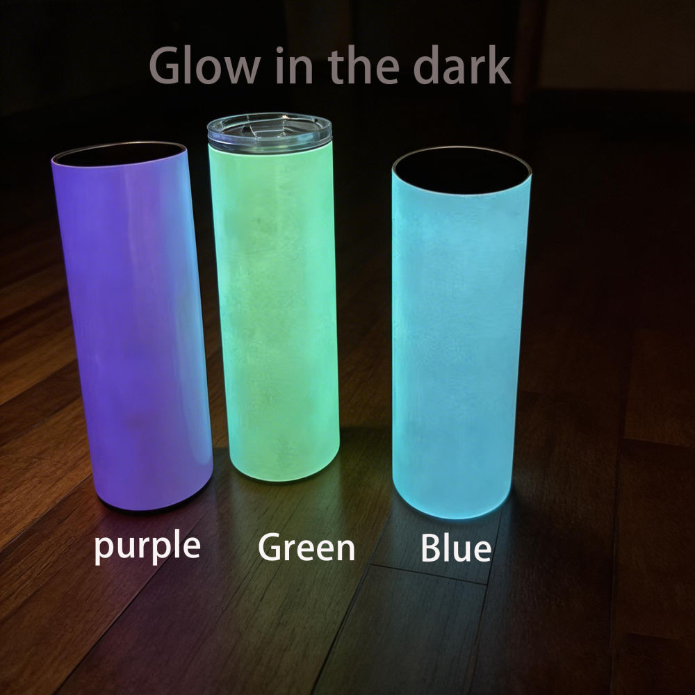 25 Pack US RTS 20oz Sublimation Glow in Dark Tumbler White to Purple wth Plastic straw