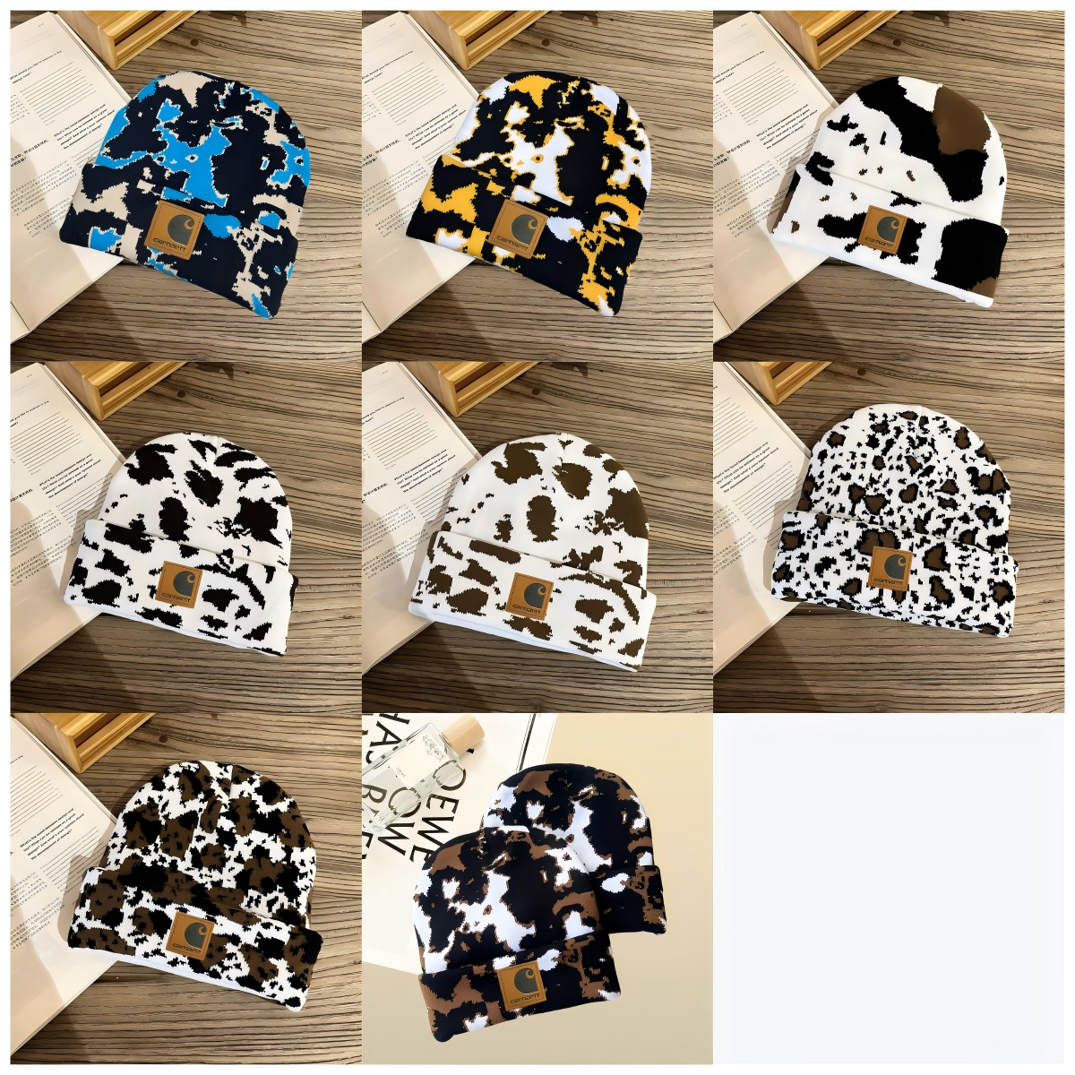 25pack RTS Hot Sale Winter Beanies Neutral Leopard Print and solid colors