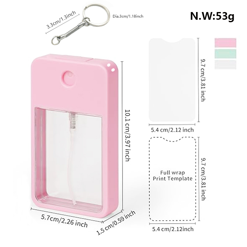30ml/1oz Sublimation perfume hand spray bottle hand sanitizer with sublimation aluminum sheet double-sided printing, reusable sublimation perfume box, press-type perfume dispenser
