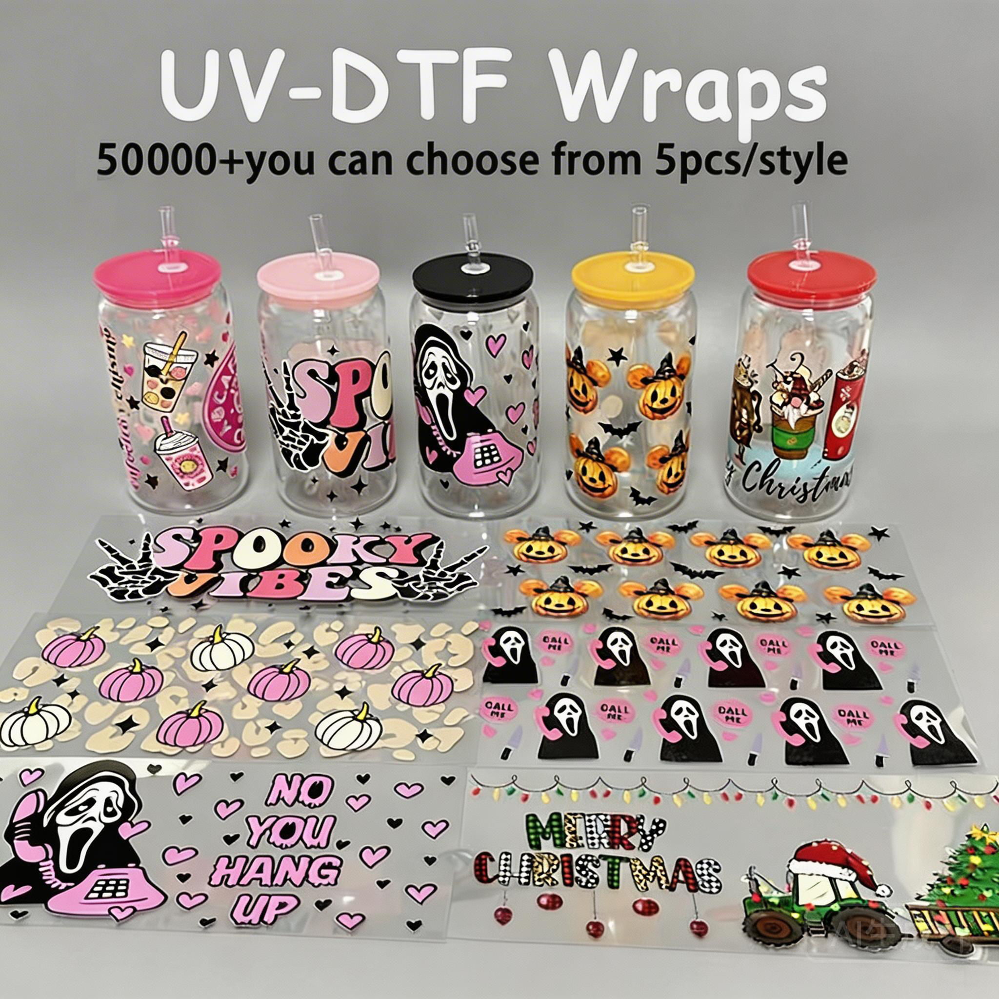 2026 New RTS UV DTF Wraps Transfer Sticker for 16oz Glass Can 9.5*4.3inch Free Shipping