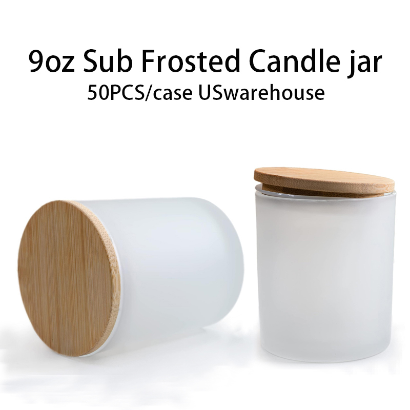 9oz Sublimation Glass Tealight Candle Holder with Bamboo Lids Sublimation Frosted Glass Jar for Party Decorations, Birthday, Wedding and Dinner Table Decor