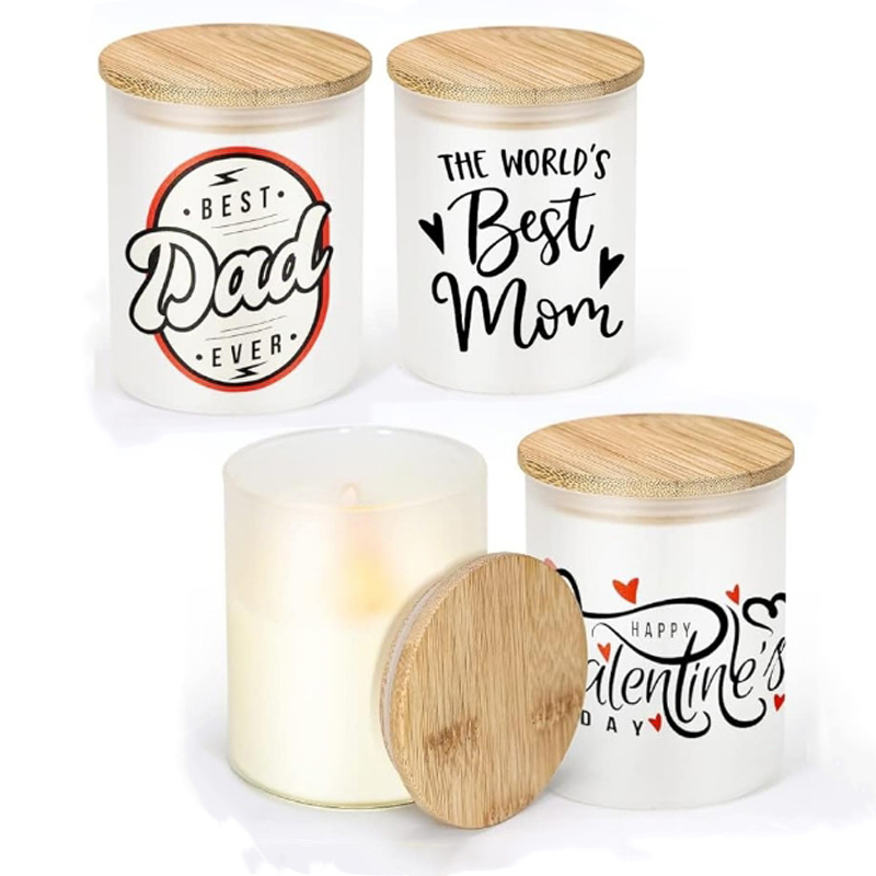 9oz Sublimation Glass Tealight Candle Holder with Bamboo Lids Sublimation Frosted Glass Jar for Party Decorations, Birthday, Wedding and Dinner Table Decor