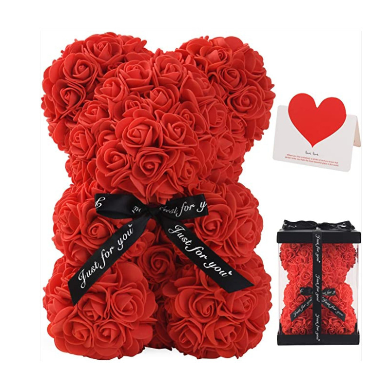 Mother's Day Gift: 10-Inch Foam Rose Bear — Multi-Color Combination for a Festive Atmosphere with gifty box