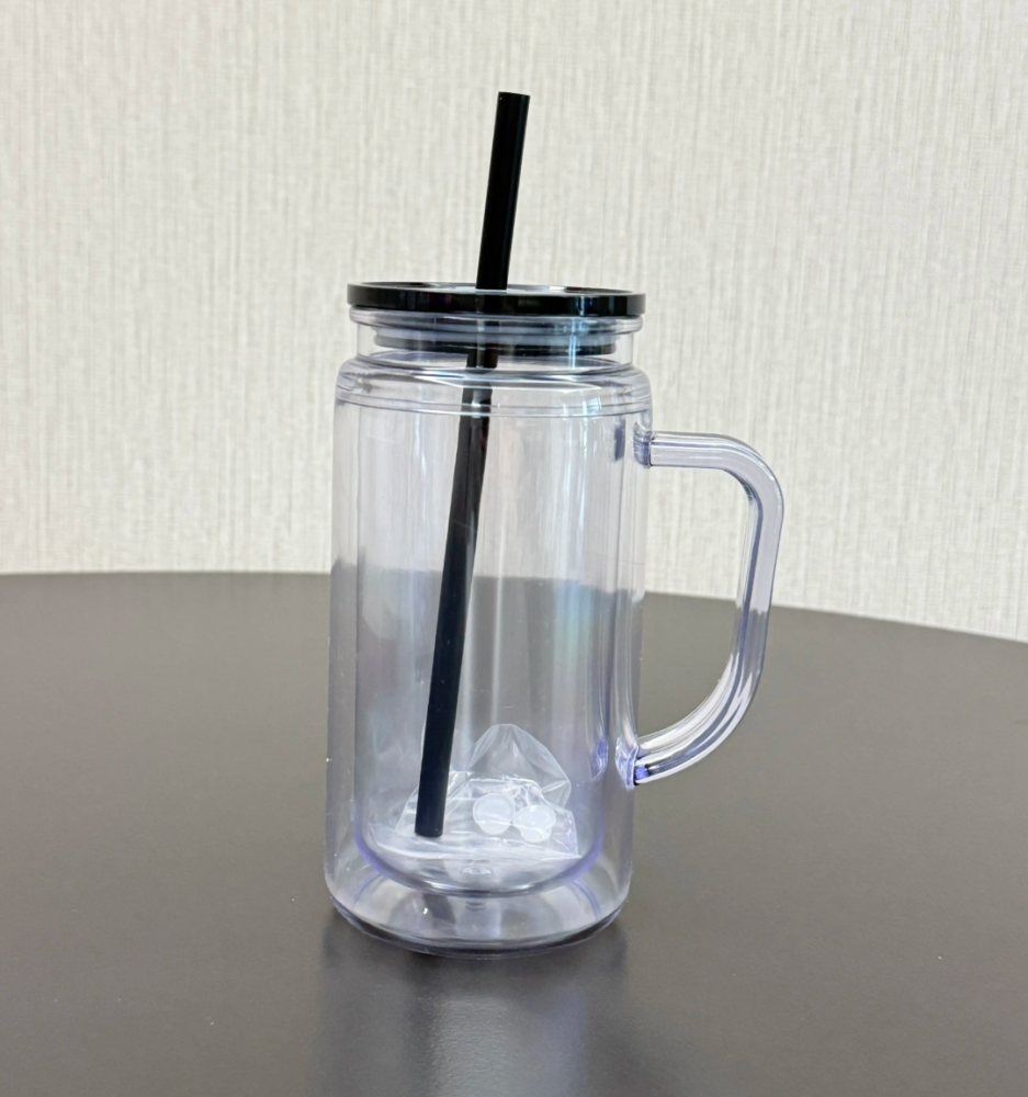 25 Pack  US Warehouse Glitter Pre Drilled Hole 12oz Inner 16oz Outer Double Wall Snow Globe Plastic Mug with Handle for UV DTF Transfer Wrap