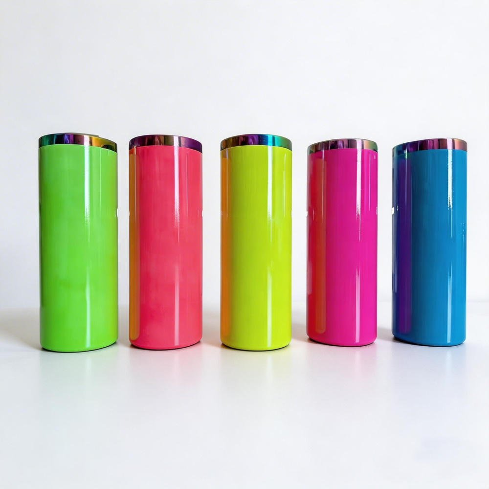 20oz sublimation Skinny Straight Neon Fluorescent Rainbow Plated Tumbler