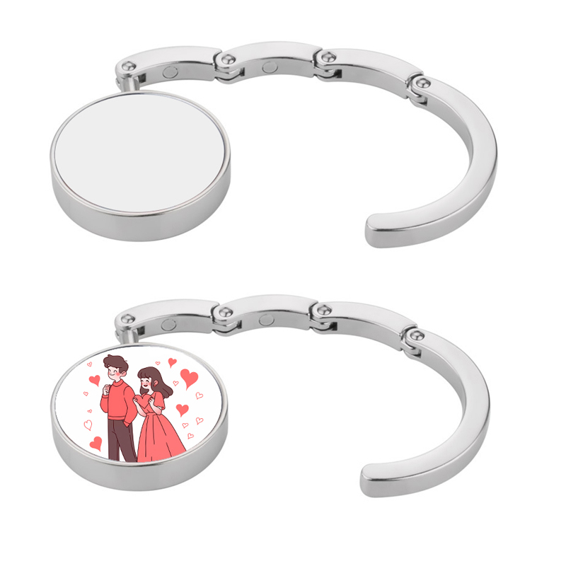 Sublimation Metal Handbag Hook  Sublimation-Ready Foldable Bag Hanger Zinc Alloy Blank Desktop Hook with Silver Plating