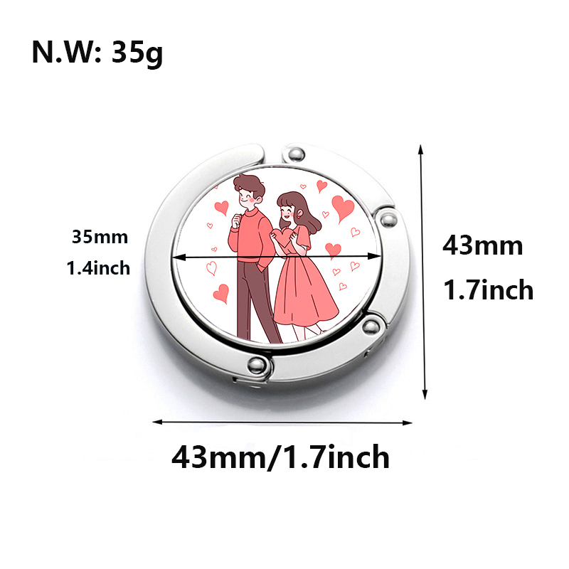 Sublimation Metal Handbag Hook  Sublimation-Ready Foldable Bag Hanger Zinc Alloy Blank Desktop Hook with Silver Plating