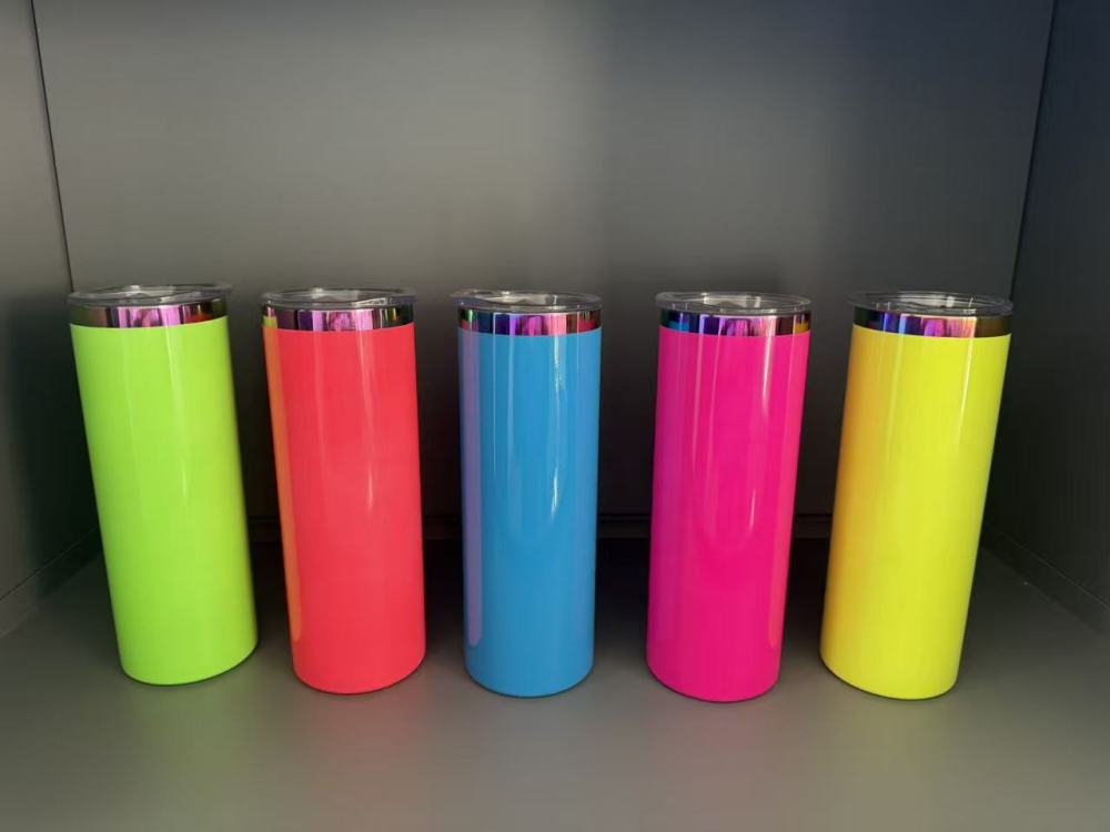 20oz sublimation Skinny Straight Neon Fluorescent Rainbow Plated Tumbler