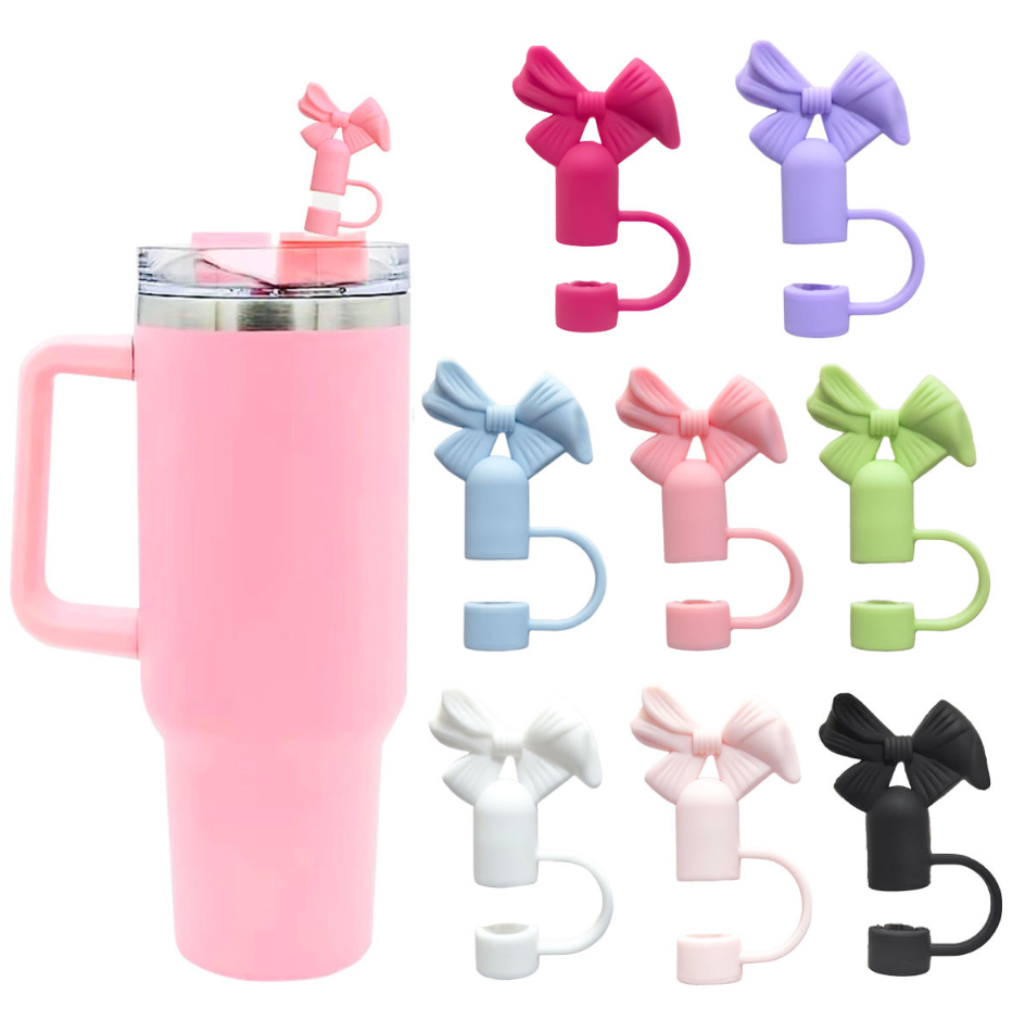 10mm Bow Straw Toppers, Cute Straws Covers for Stanley 30&40 Oz Tumbler with Handle, 10mm Dust-Proof Drinking Straw Dispensers Straw Topper Cap for Girls Kids