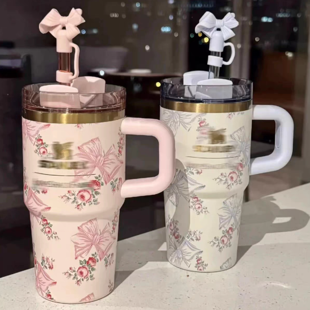 10mm Bow Straw Toppers, Cute Straws Covers for Stanley 30&40 Oz Tumbler with Handle, 10mm Dust-Proof Drinking Straw Dispensers Straw Topper Cap for Girls Kids