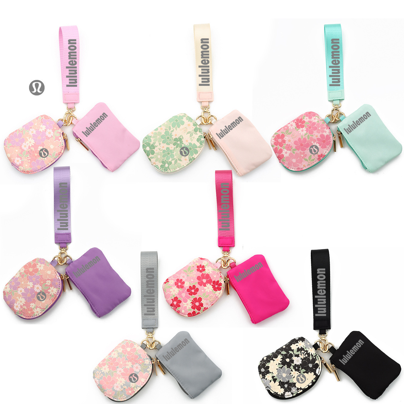 Lulu floral wristlet Mini Zip Around Wristlet Wallets for Women -KeyChain Wallet with Detachable Dual Pouch Wristlet -Key Chain Coin Purse Small Wallets