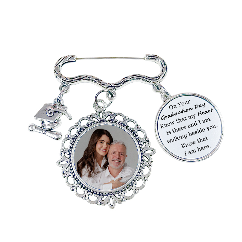 Memorial Graduation Tassel Photo Charm DIY Pin Brooch Memory Tassel Picture Grad Cap Decoration Personalized 2026 Grad Gift for Gown Ceremony Bouquet (Silver,Unique)