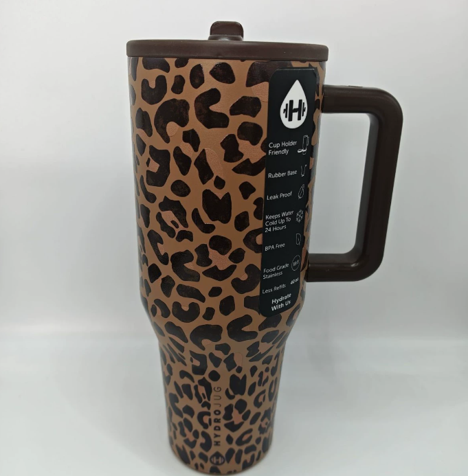 HydroJug Traveler - 40 oz Water Bottle with Handle & Flip Straw - Fits in Cup Holder, Leak Resistant Tumbler-Reusable Insulated Stainless Steel