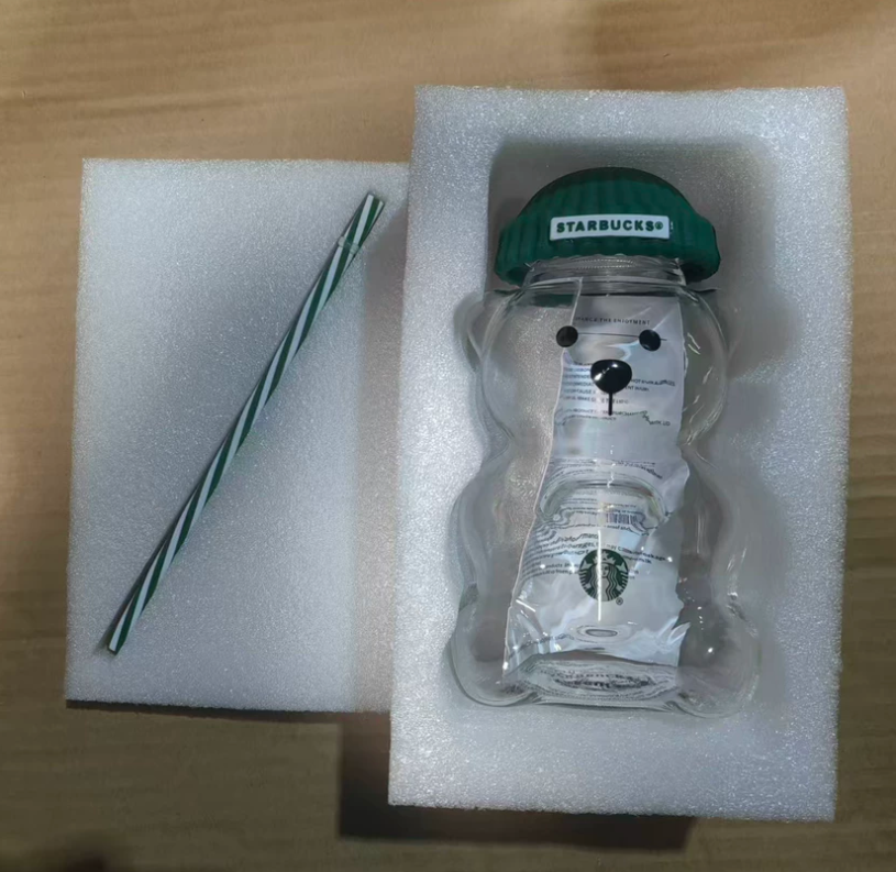 25 pack Starbucks 20oz Cute Bear Glass Cup with Straw for Christmas and New year gift