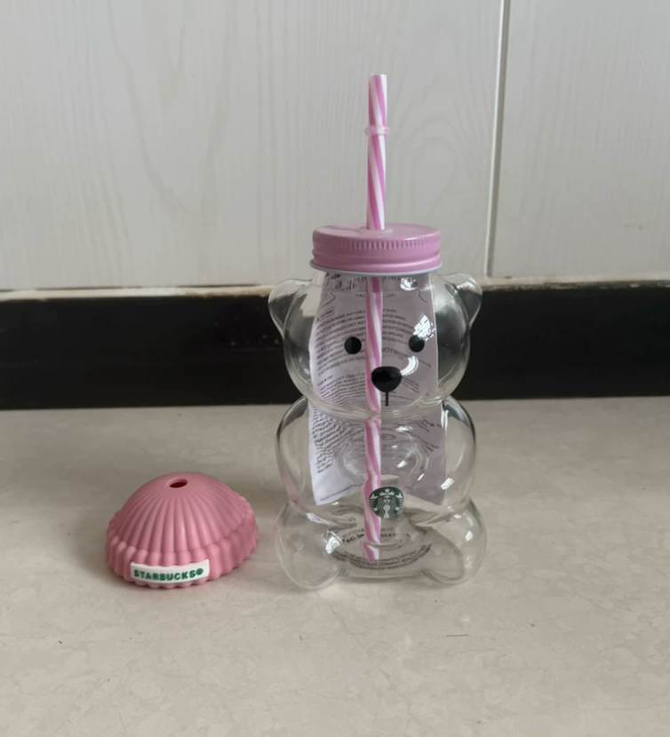 25 pack Starbucks 20oz Cute Bear Glass Cup with Straw for Christmas and New year gift