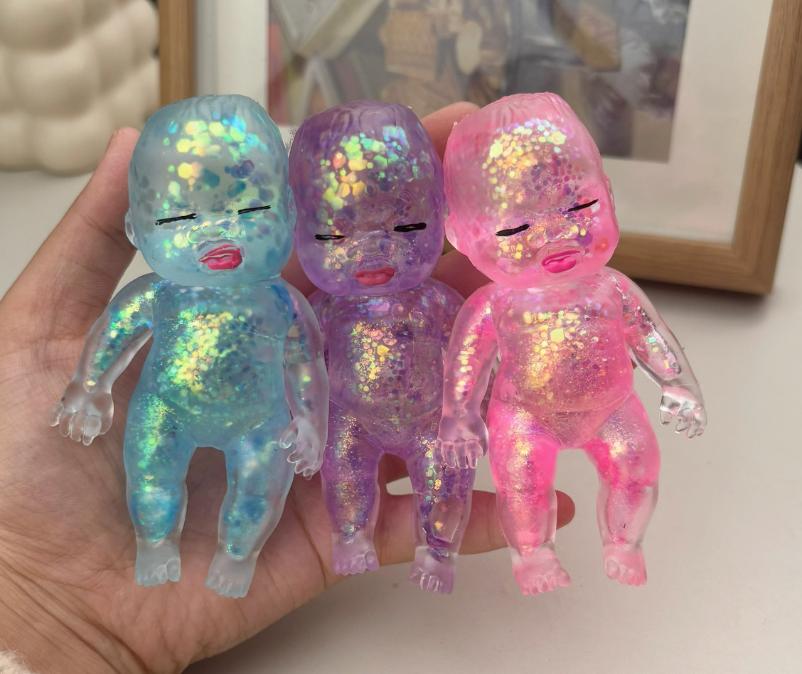 Glitter Baby Squishy Toy Slow Rising - Soft Stretchy Stress Relief Fidget Toy, Sensory Squeeze Doll, Office Desk Toy Gift