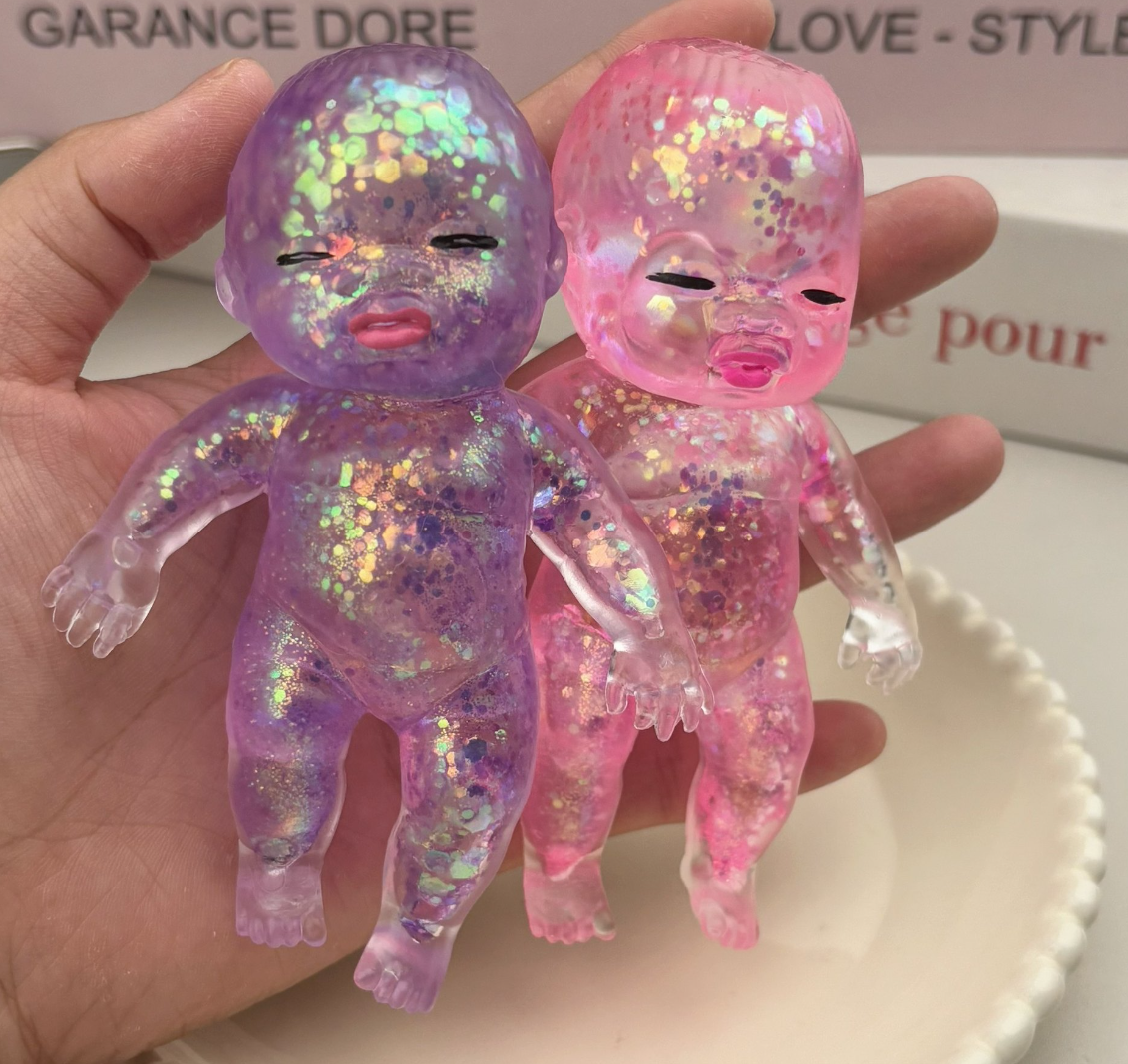 Glitter Baby Squishy Toy Slow Rising - Soft Stretchy Stress Relief Fidget Toy, Sensory Squeeze Doll, Office Desk Toy Gift
