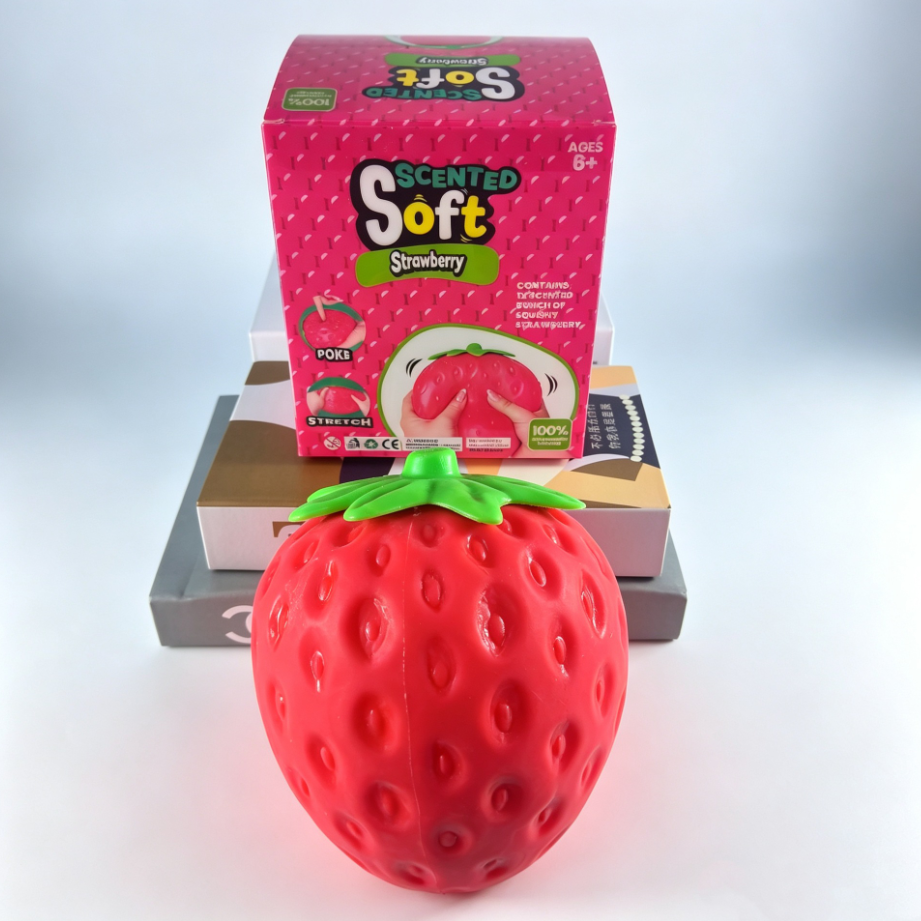 Jumbo Squishy Fruit Veggie Stress Toys – Banana Grape Strawberry Carrot Cheese