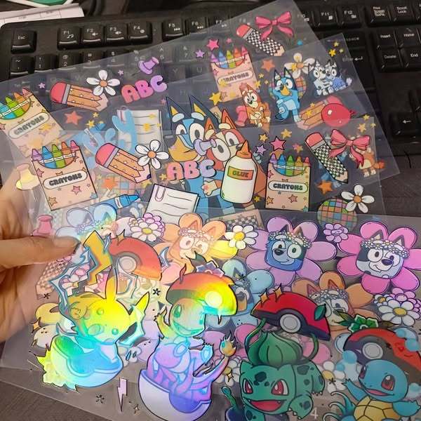 Holographic UV DTF Cup Wraps – Waterproof Tumbler Decals for 16oz Glass Cups | DIY Peel & Stick Vinyl Stickers