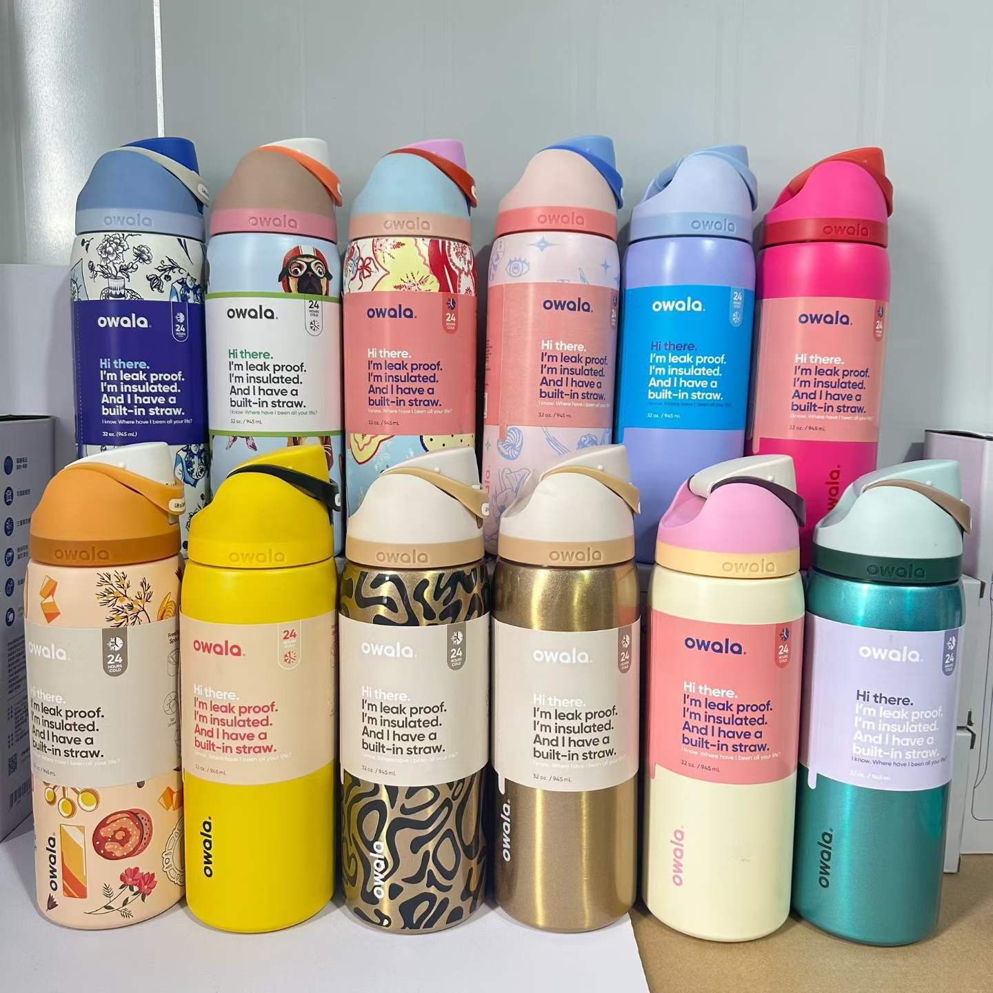 24oz 32oz FreeSip Insulated Stainless Steel Water Bottle with Straw, BPA-Free Sports Water Bottle Great for Travel