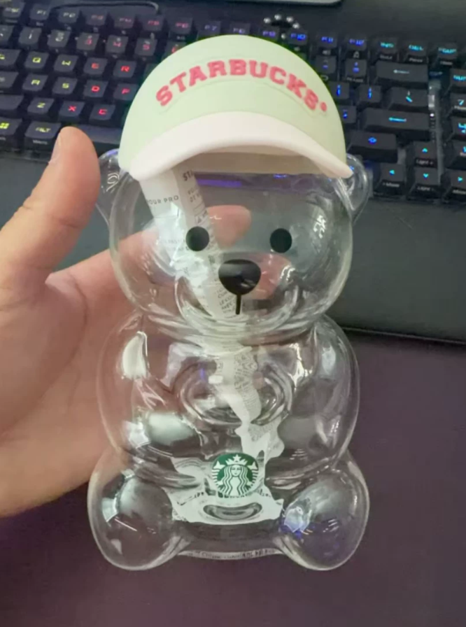 20 pack Starbucks 20oz Cute Bear Glass Cup with strawberry Straw