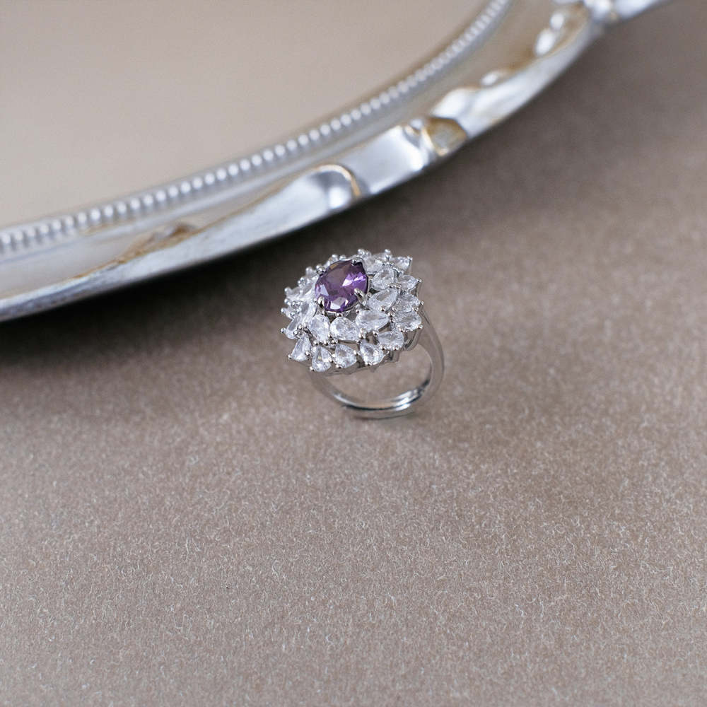 Amethyst Flower Ring in Silver