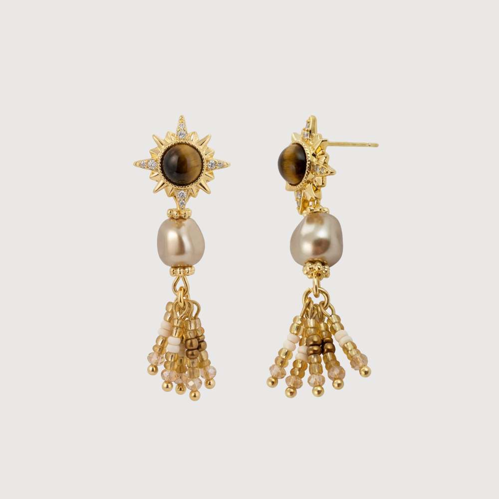Sunburst Tiger’s Eye Pearl Earrings